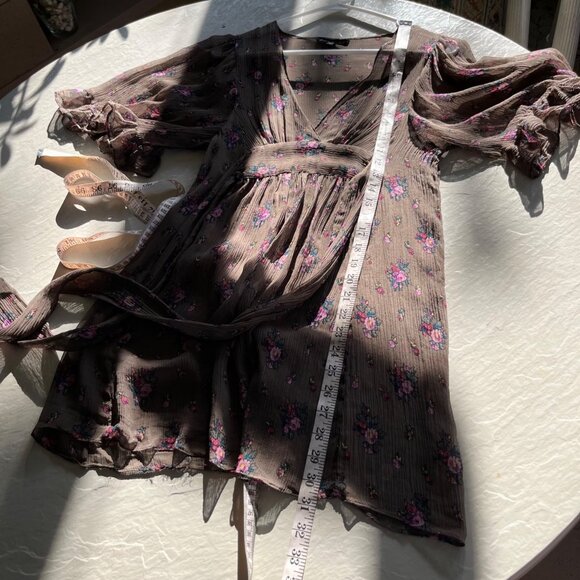 Betsey Johnson Genuine Y2k Vintage Silk Floral Babydoll Top Size 4 - Picture 5 of 6